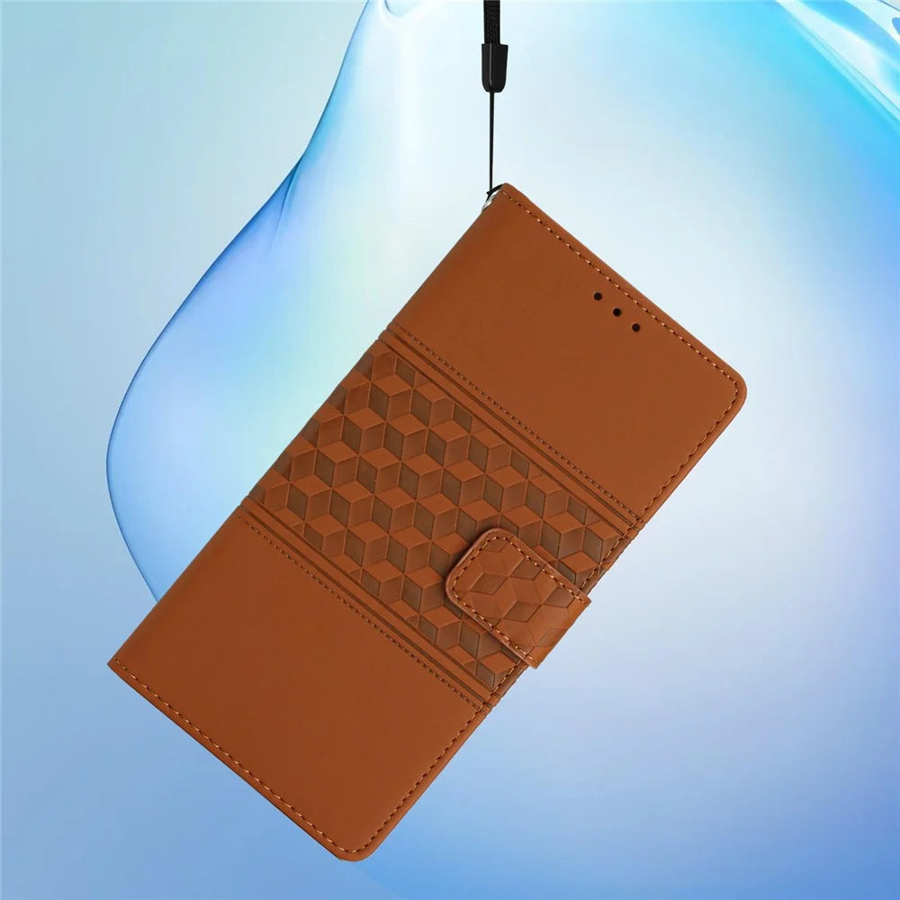 For Samsung Galaxy S25 Ultra Case Rhombus Leather Horizontal Flip Phone Cover - Brown - 4
