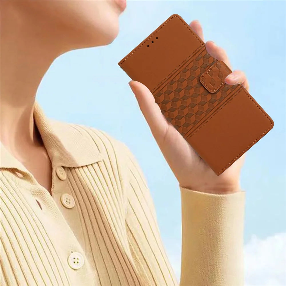 For Samsung Galaxy S25 Ultra Case Rhombus Leather Horizontal Flip Phone Cover - Brown - 5