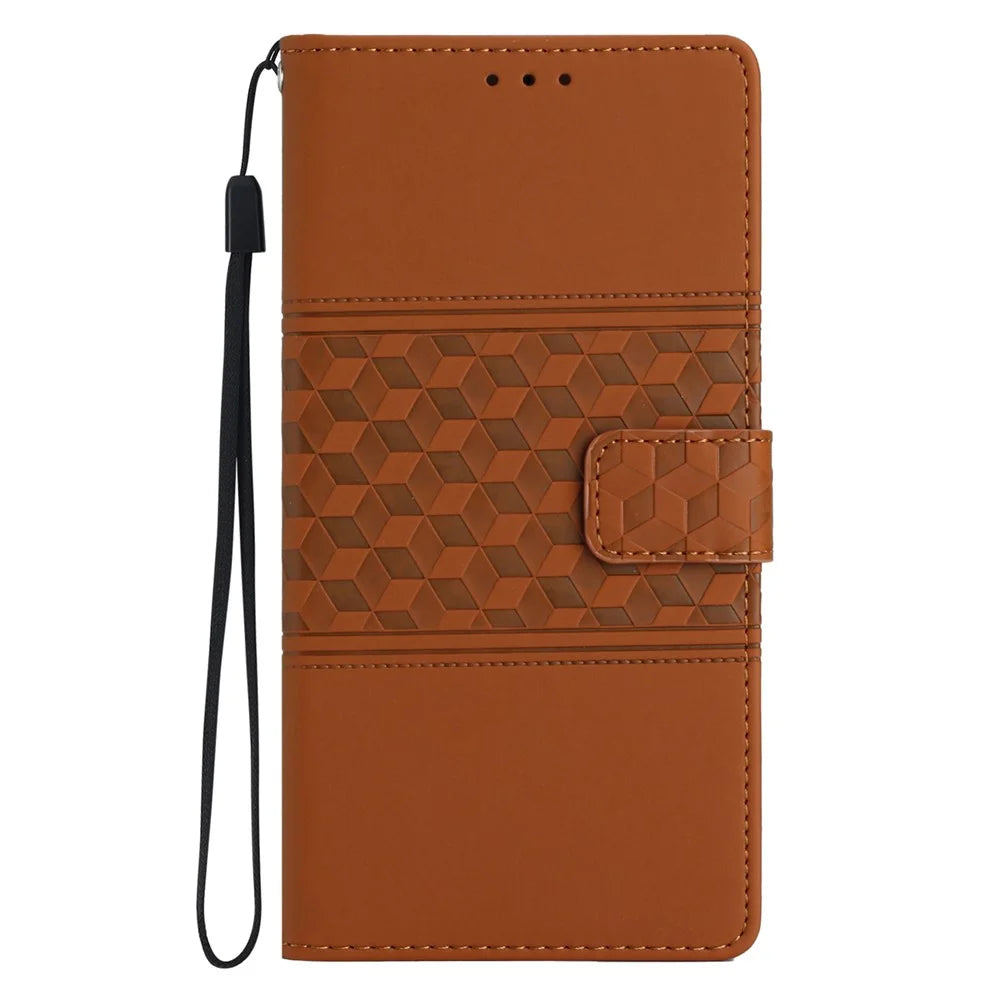 For Samsung Galaxy S25 Ultra Case Rhombus Leather Horizontal Flip Phone Cover - Brown - 6