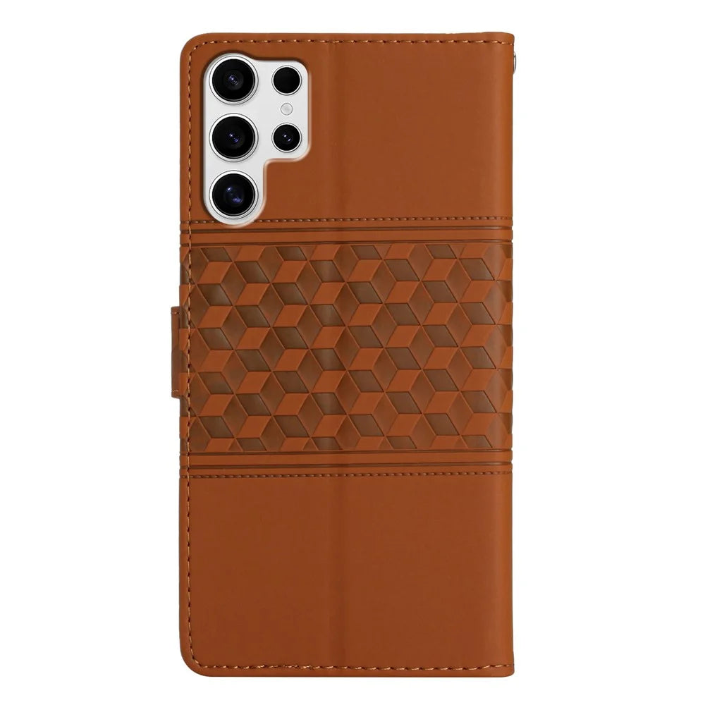 For Samsung Galaxy S25 Ultra Case Rhombus Leather Horizontal Flip Phone Cover - Brown - 7