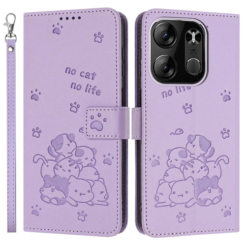 Cats Imprint Leather Case For TECNO Spark Go 2023 4G  /  Pop 7 Pro 4G  /  Pop 7  /  Infinix Smart 7 (India) 4G  /  Smart 7  /  Smart 7 HD - Purple - 1