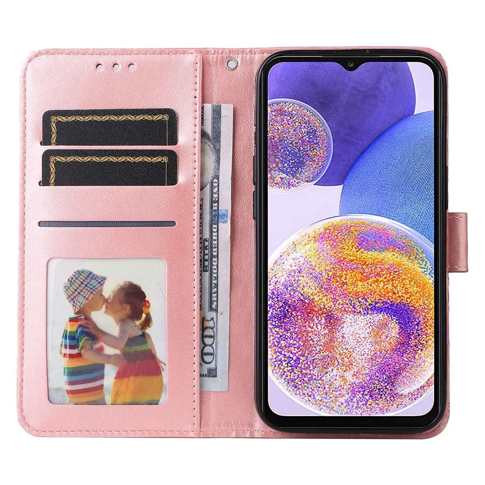 For Samsung Galaxy F23 5G / M23 5G / M13 4G / A23 5G (Global Version) / 4G PU Leather Phone Case Sunflower Imprinted Folio Flip Stand Magnetic Cover with Strap - Pink - 2