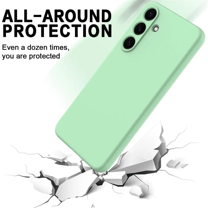 For Samsung Galaxy S25 Case Liquid Silicone Anti-Scratch Phone Cover with Hand Strap - Green - 4