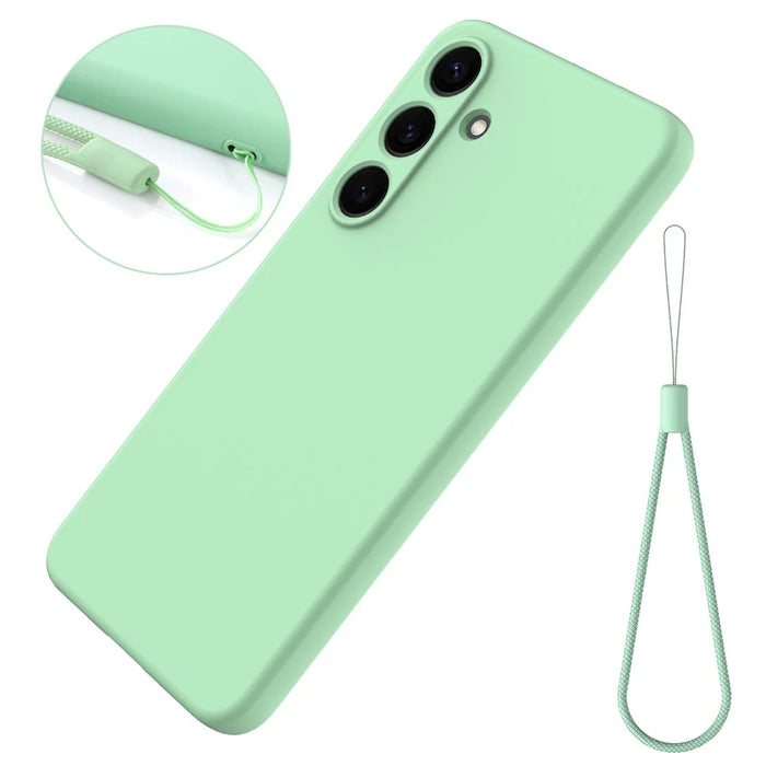For Samsung Galaxy S25 Case Liquid Silicone Anti-Scratch Phone Cover with Hand Strap - Green - 6
