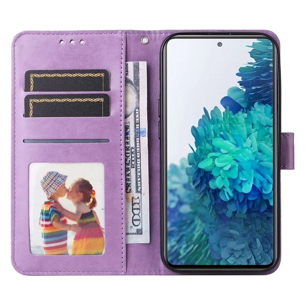 For Samsung Galaxy S20 FE / S20 FE 5G / S20 Lite Sunflower Imprinted PU Leather Case Stand Magnetic Clasp Wallet Phone Cover with Strap - Purple - 2