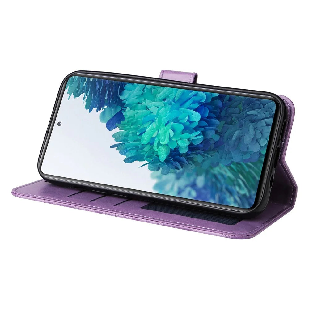 For Samsung Galaxy S20 FE / S20 FE 5G / S20 Lite Sunflower Imprinted PU Leather Case Stand Magnetic Clasp Wallet Phone Cover with Strap - Purple - 4