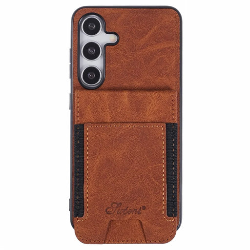 SUTENI H17 For Samsung Galaxy S24 Magnetic Case Card Slots Leather+TPU Kickstand Phone Cover - Khaki - 1