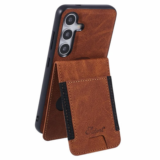 SUTENI H17 For Samsung Galaxy S24 Magnetic Case Card Slots Leather+TPU Kickstand Phone Cover - Khaki - 2