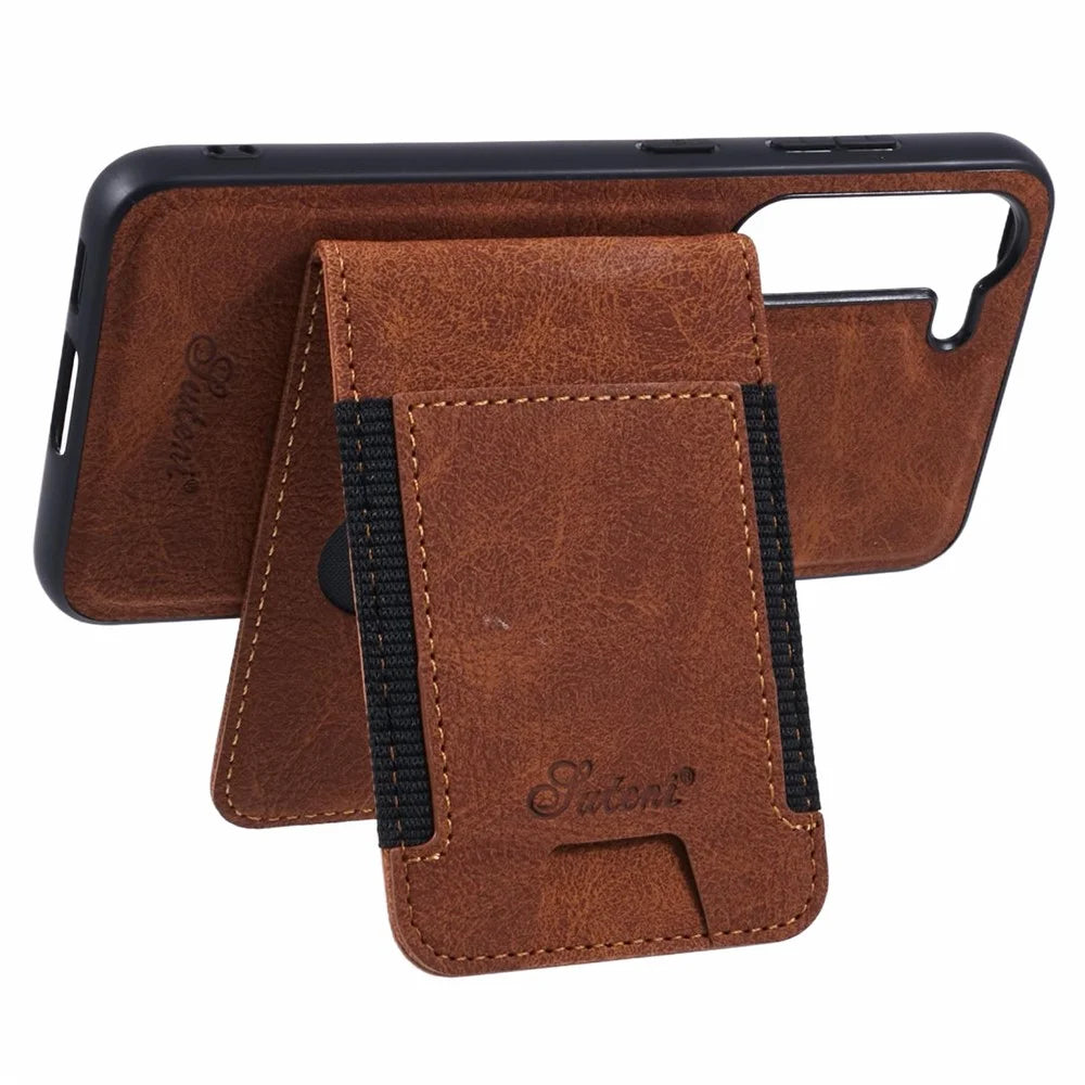SUTENI H17 For Samsung Galaxy S23 Magnetic Case Card Slots PU+TPU Kickstand Phone Cover - Khaki - 3