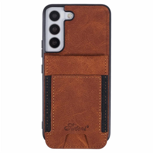 SUTENI H17 For Samsung Galaxy S22 5G Magnetic Case Card Slots Leather+TPU Kickstand Phone Cover - Khaki - 1