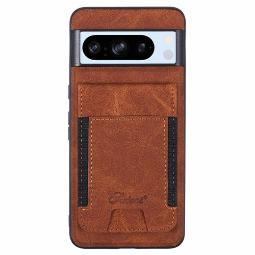 SUTENI H17 For Google Pixel 8 Pro Magnetic Case Card Slots PU+TPU Kickstand Phone Cover - Khaki - 1