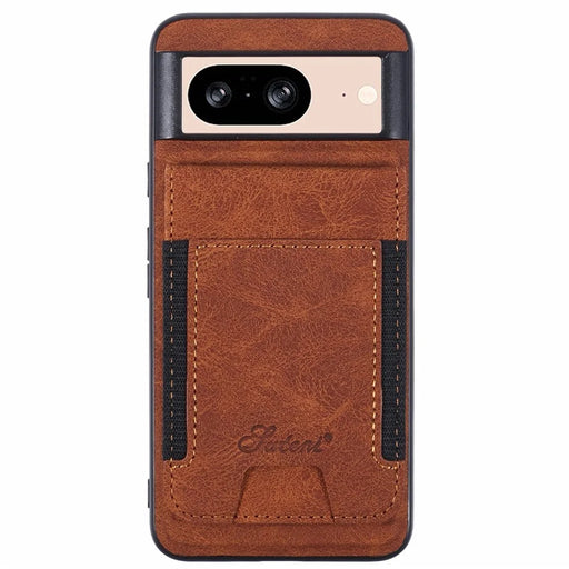 SUTENI H17 For Google Pixel 8 Magnetic Case Card Slots PU+TPU Kickstand Phone Cover - Khaki - 1