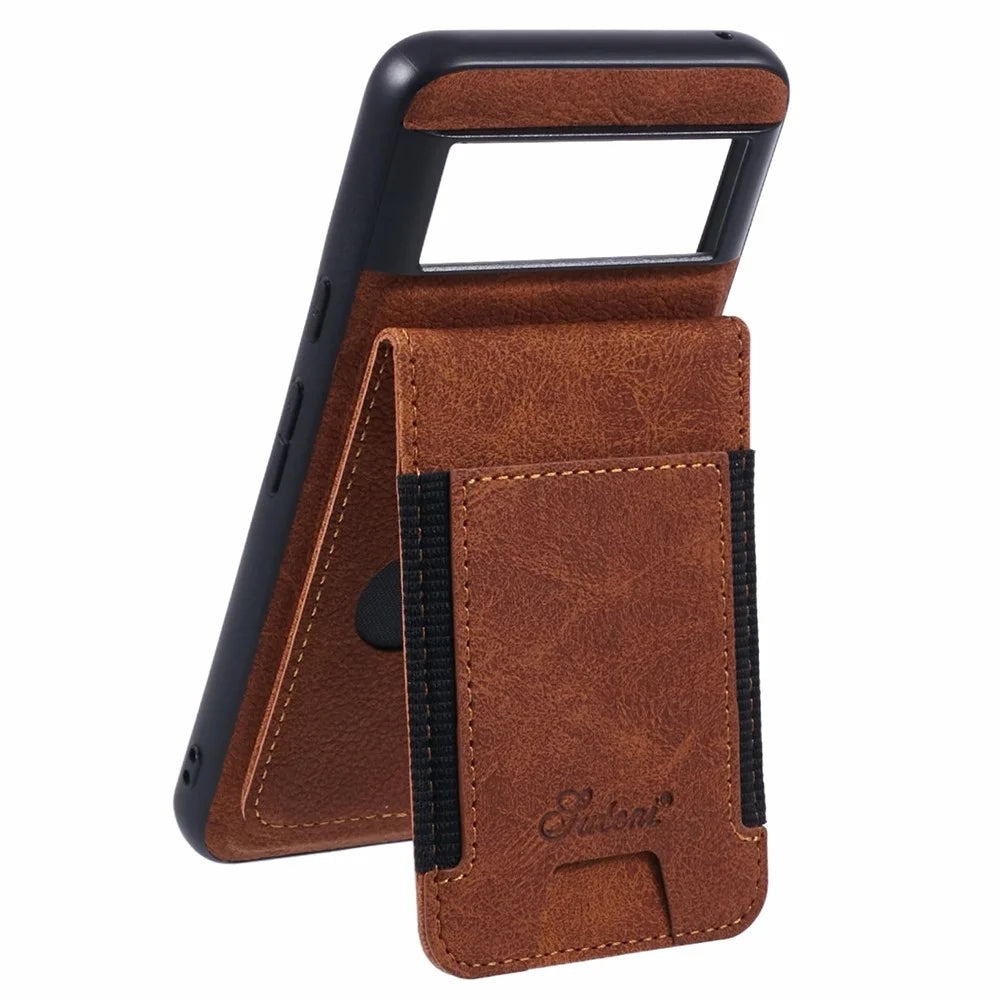 SUTENI H17 For Google Pixel 8 Magnetic Case Card Slots PU+TPU Kickstand Phone Cover - Khaki - 2