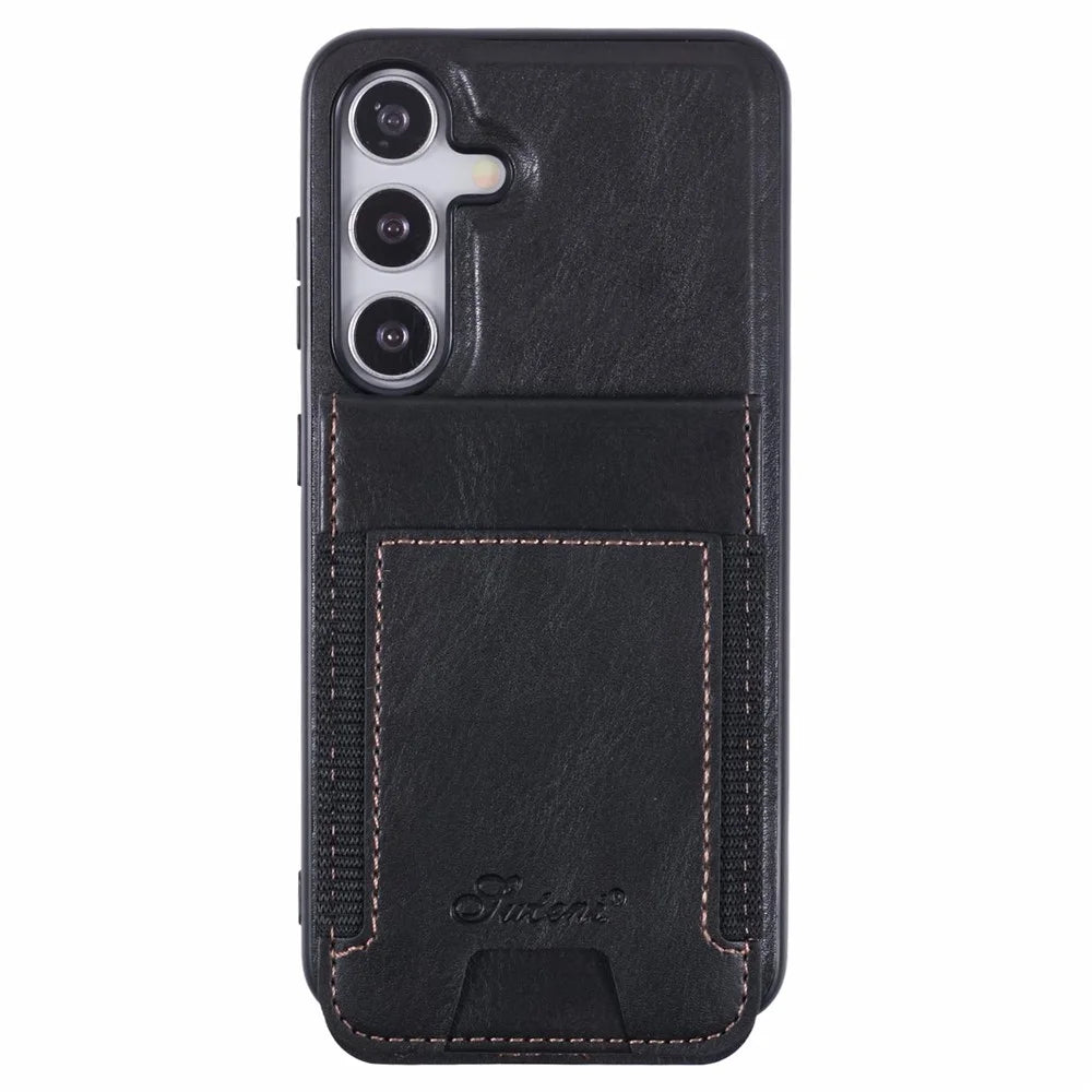 SUTENI H17 For Samsung Galaxy S24 Magnetic Case Card Holder Kickstand Phone Cover - Black - 1