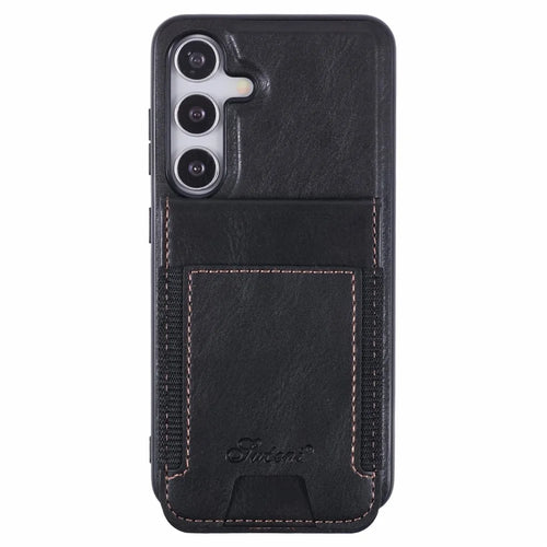 SUTENI H17 For Samsung Galaxy S24 Magnetic Case Card Holder Kickstand Phone Cover - Black - 1
