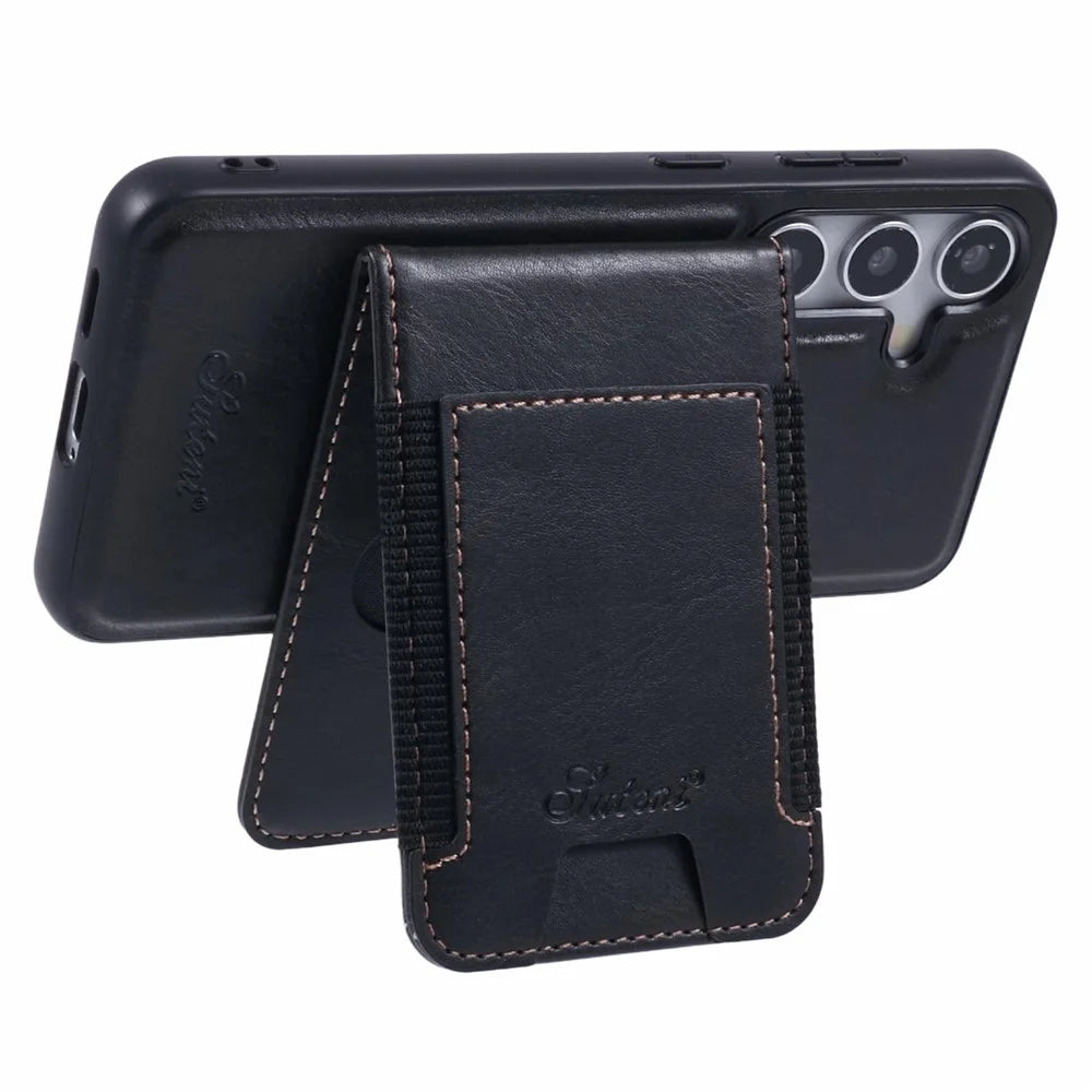 SUTENI H17 For Samsung Galaxy S24 Magnetic Case Card Holder Kickstand Phone Cover - Black - 3