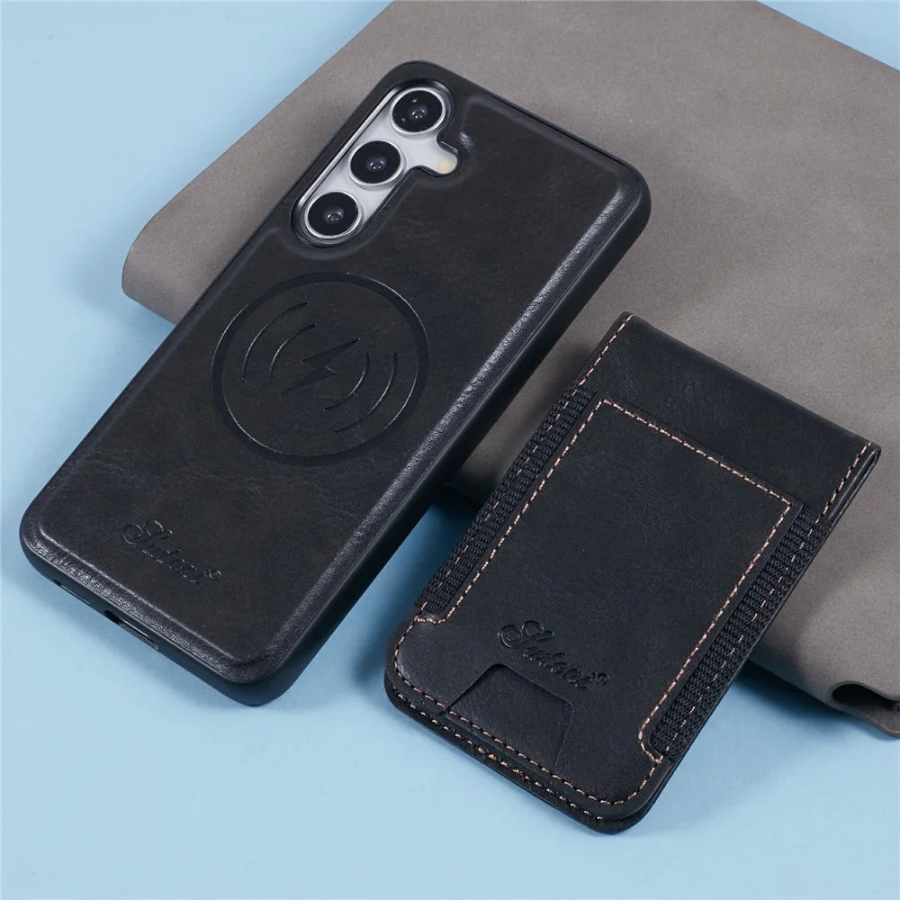 SUTENI H17 For Samsung Galaxy S24 Magnetic Case Card Holder Kickstand Phone Cover - Black - 7