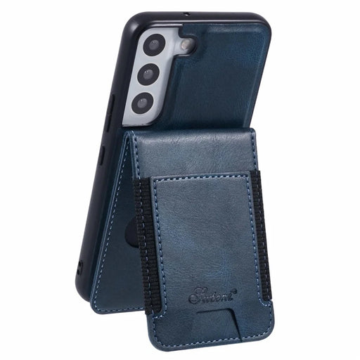 SUTENI H17 For Samsung Galaxy S22 5G Magnetic Case Card Holder Kickstand Phone Cover - Blue - 2