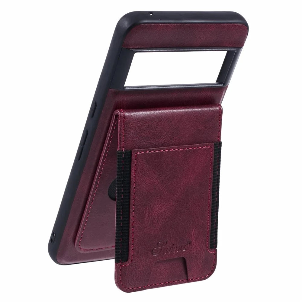 SUTENI H17 For Google Pixel 8 Pro Magnetic Case Card Holder Kickstand Phone Cover - Red - 2
