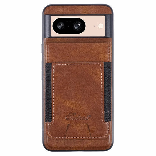 SUTENI H17 For Google Pixel 8 Magnetic Case Card Holder Kickstand Phone Cover - Brown - 1
