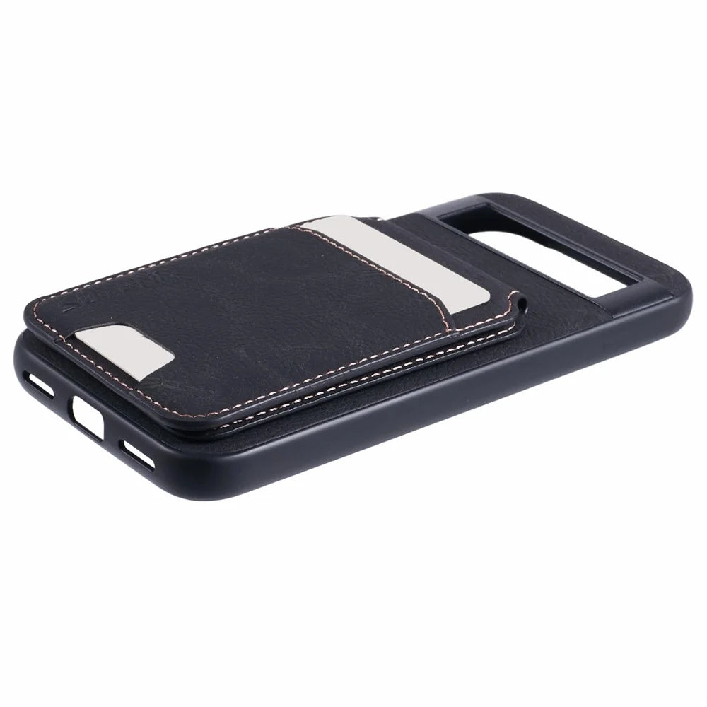 SUTENI H02 For Google Pixel 8a Case Card Slots Kickstand Litchi Texture Leather+TPU Cover - Black - 6