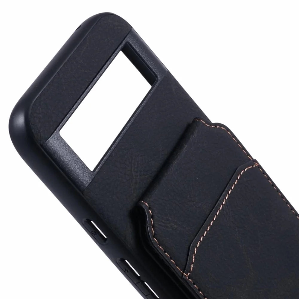 SUTENI H02 For Google Pixel 8a Case Card Slots Kickstand Litchi Texture Leather+TPU Cover - Black - 7