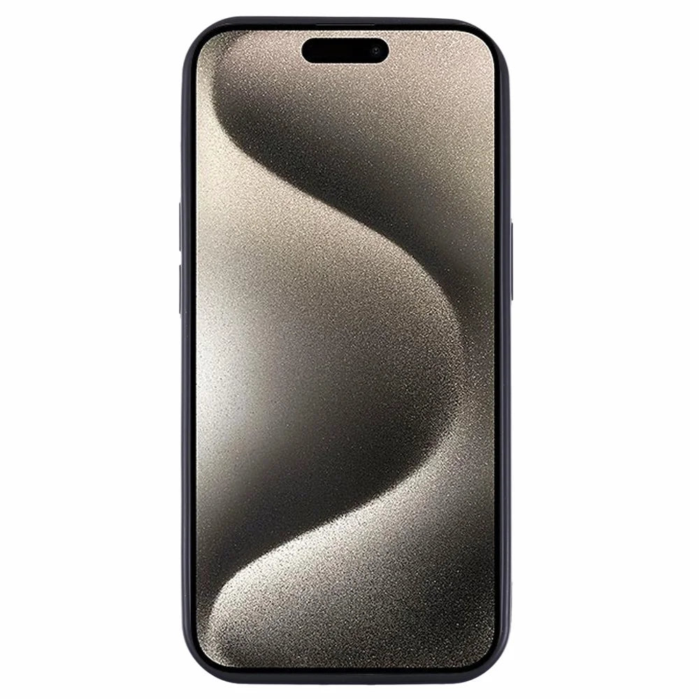 SUTENI H02 For iPhone 15 Case Waxy Texture Leather+TPU Card Slots Kickstand Phone Cover - Black - 4