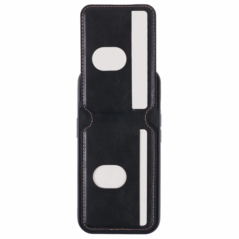 SUTENI H02 For iPhone 15 Case Waxy Texture Leather+TPU Card Slots Kickstand Phone Cover - Black - 5