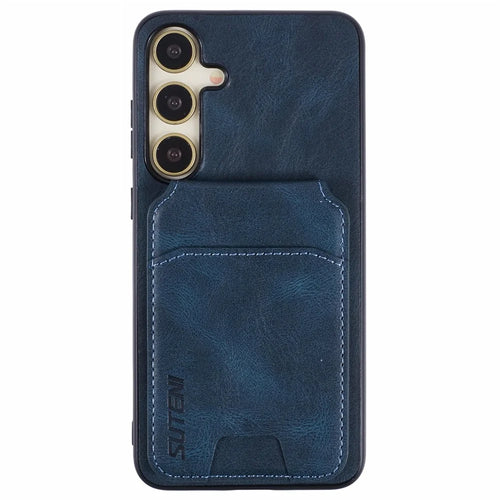SUTENI H02 For Samsung Galaxy S24+ Case Waxy Texture Leather+TPU Card Slots Kickstand Phone Cover - Blue - 1