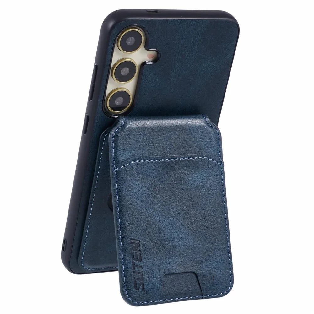 SUTENI H02 For Samsung Galaxy S24+ Case Waxy Texture Leather+TPU Card Slots Kickstand Phone Cover - Blue - 2