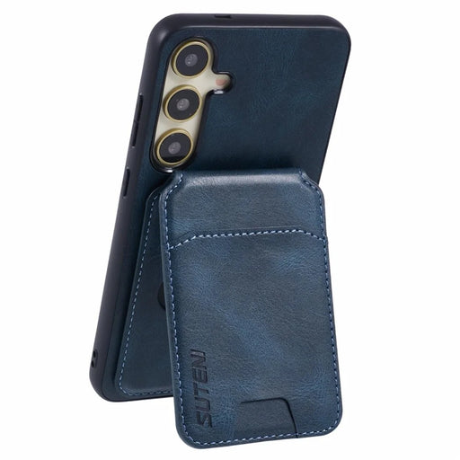 SUTENI H02 For Samsung Galaxy S24+ Case Waxy Texture Leather+TPU Card Slots Kickstand Phone Cover - Blue - 2