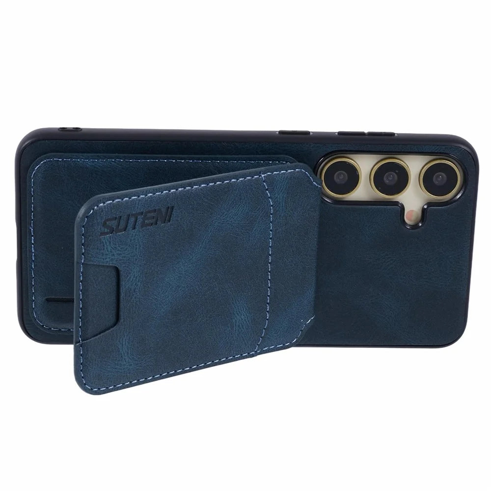 SUTENI H02 For Samsung Galaxy S24+ Case Waxy Texture Leather+TPU Card Slots Kickstand Phone Cover - Blue - 3