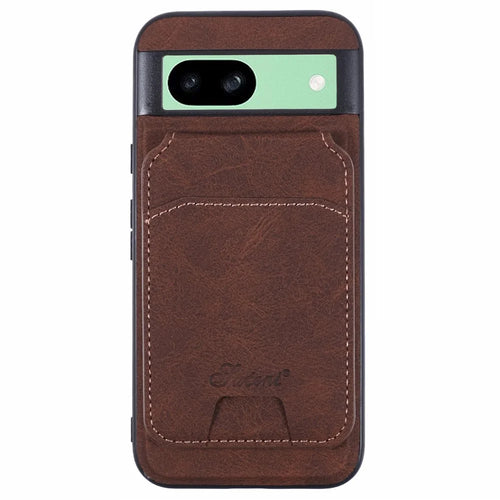 SUTENI H16 For Google Pixel 8a Magnetic Case Kickstand Phone Cover Detachable Card Holder - Brown - 1