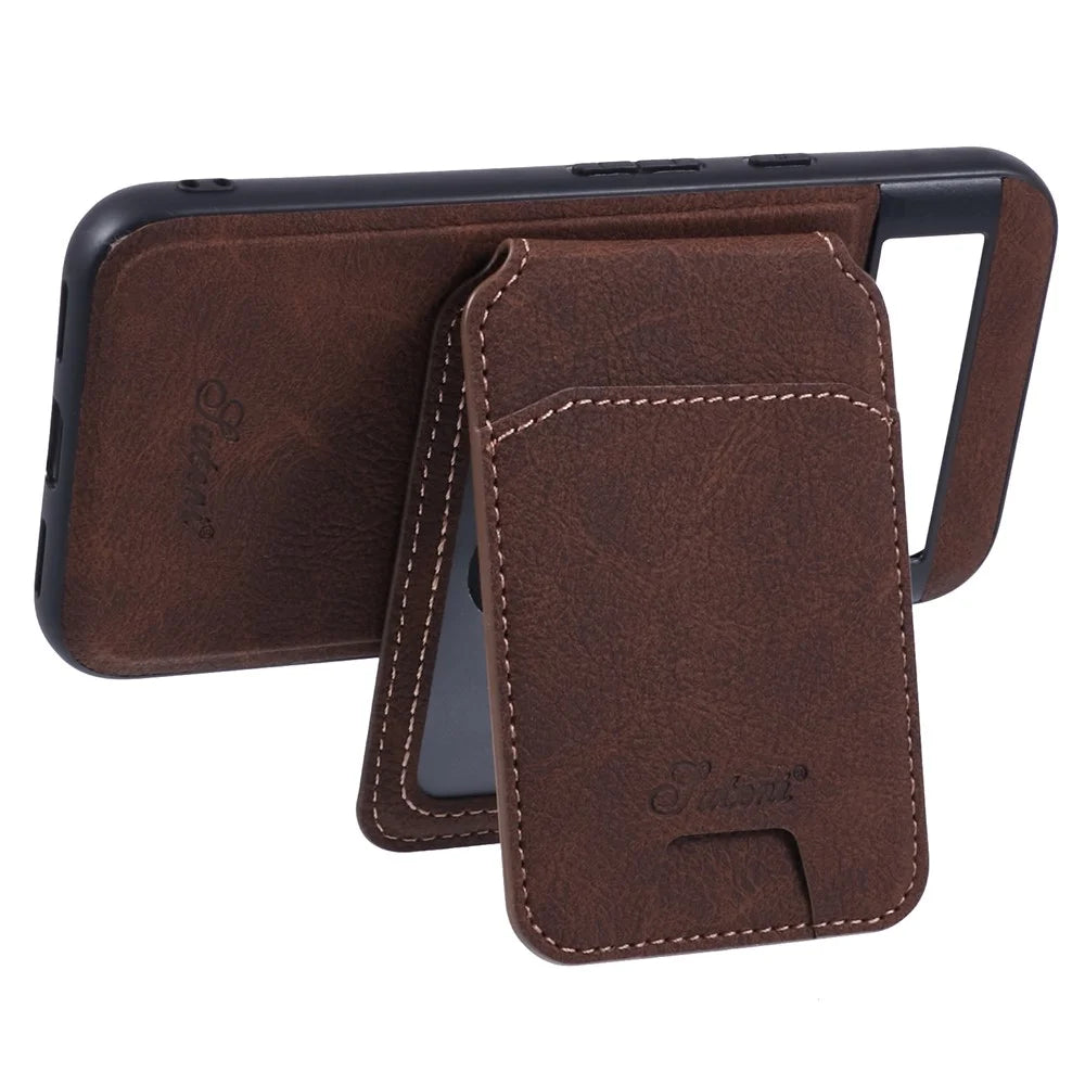 SUTENI H16 For Google Pixel 8a Magnetic Case Kickstand Phone Cover Detachable Card Holder - Brown - 3
