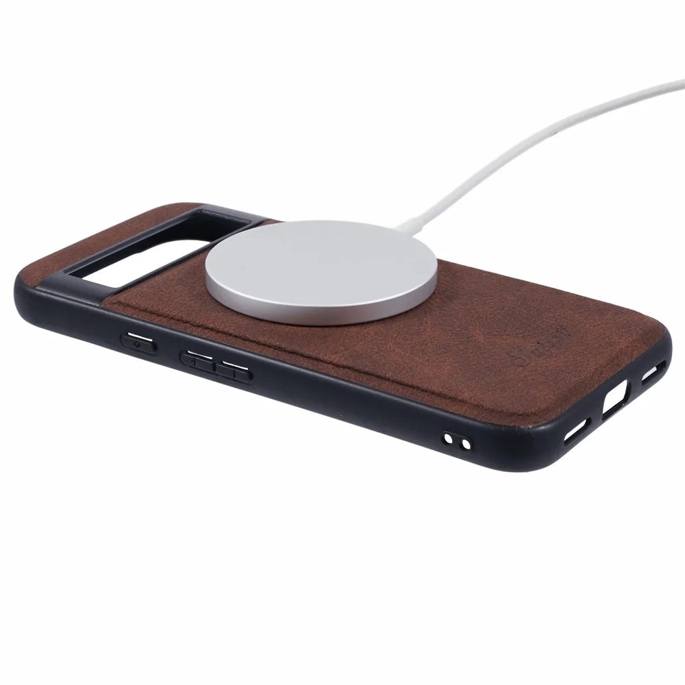 SUTENI H16 For Google Pixel 8a Magnetic Case Kickstand Phone Cover Detachable Card Holder - Brown - 7
