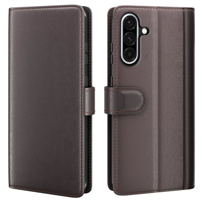 For Samsung Galaxy A36 5G / A56 5G Case Genuine Split Leather Phone Cover with Wallet Stand - Brown - 1