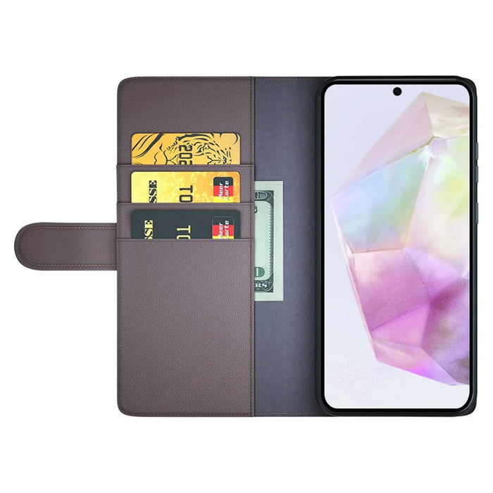 For Samsung Galaxy A36 5G / A56 5G Case Genuine Split Leather Phone Cover with Wallet Stand - Brown - 2