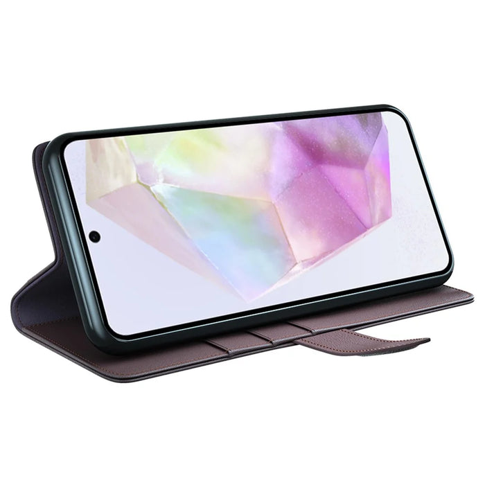 For Samsung Galaxy A36 5G / A56 5G Case Genuine Split Leather Phone Cover with Wallet Stand - Brown - 3