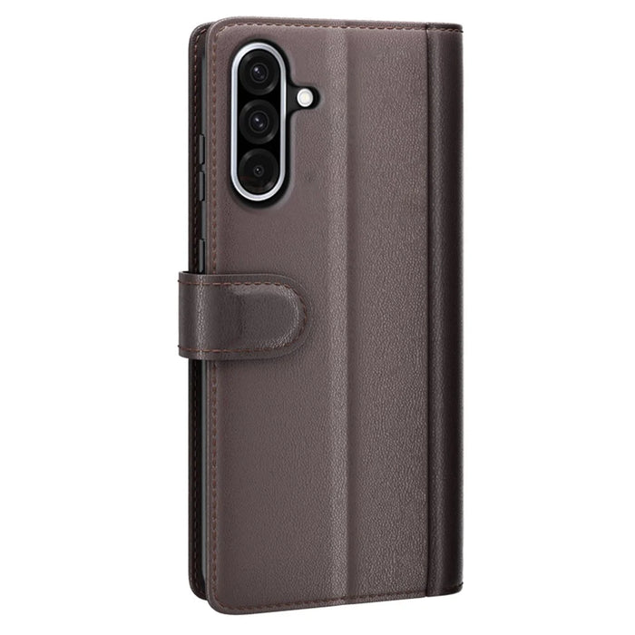 For Samsung Galaxy A36 5G / A56 5G Case Genuine Split Leather Phone Cover with Wallet Stand - Brown - 6