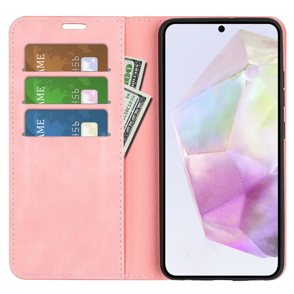 For Samsung Galaxy A36 5G / A56 5G Case Skin-Touch Leather Wallet Phone Cover - Pink - 2