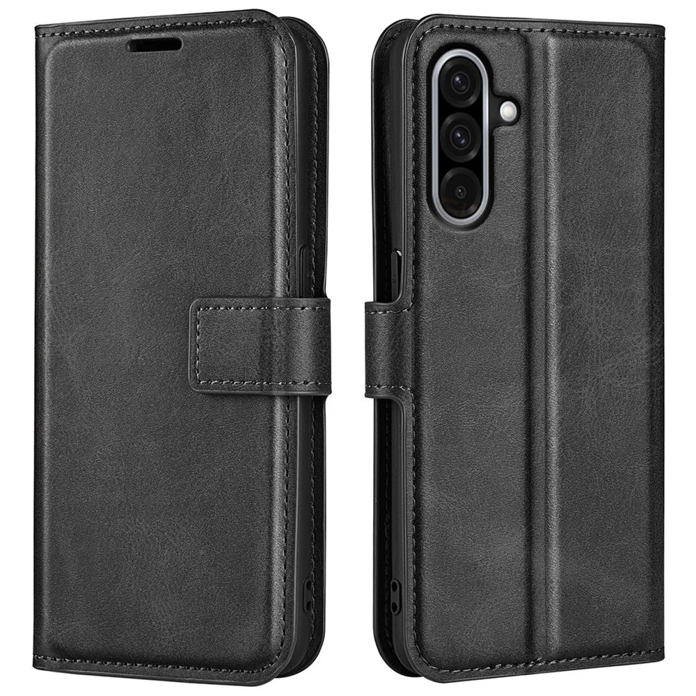 For Samsung Galaxy A36 5G / A56 5G Stand Case Anti-Scratch Calf Texture Leather Phone Cover - Black - 1