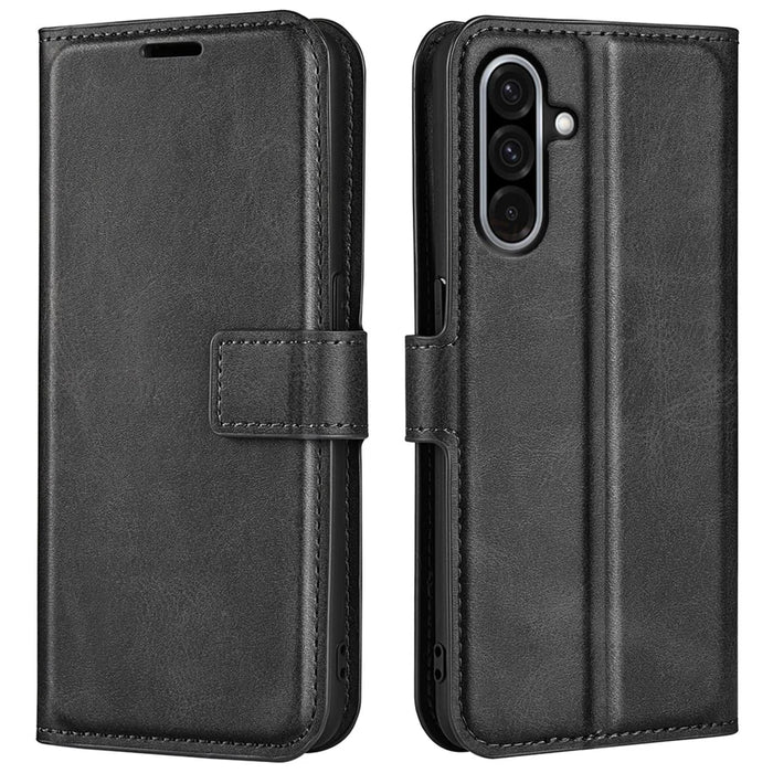 For Samsung Galaxy A36 5G / A56 5G Stand Case Anti-Scratch Calf Texture Leather Phone Cover - Black - 1