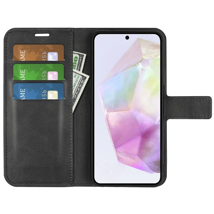 For Samsung Galaxy A36 5G / A56 5G Stand Case Anti-Scratch Calf Texture Leather Phone Cover - Black - 2
