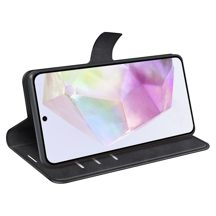 For Samsung Galaxy A36 5G / A56 5G Stand Case Anti-Scratch Calf Texture Leather Phone Cover - Black - 3