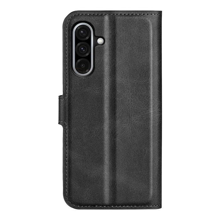 For Samsung Galaxy A36 5G / A56 5G Stand Case Anti-Scratch Calf Texture Leather Phone Cover - Black - 6