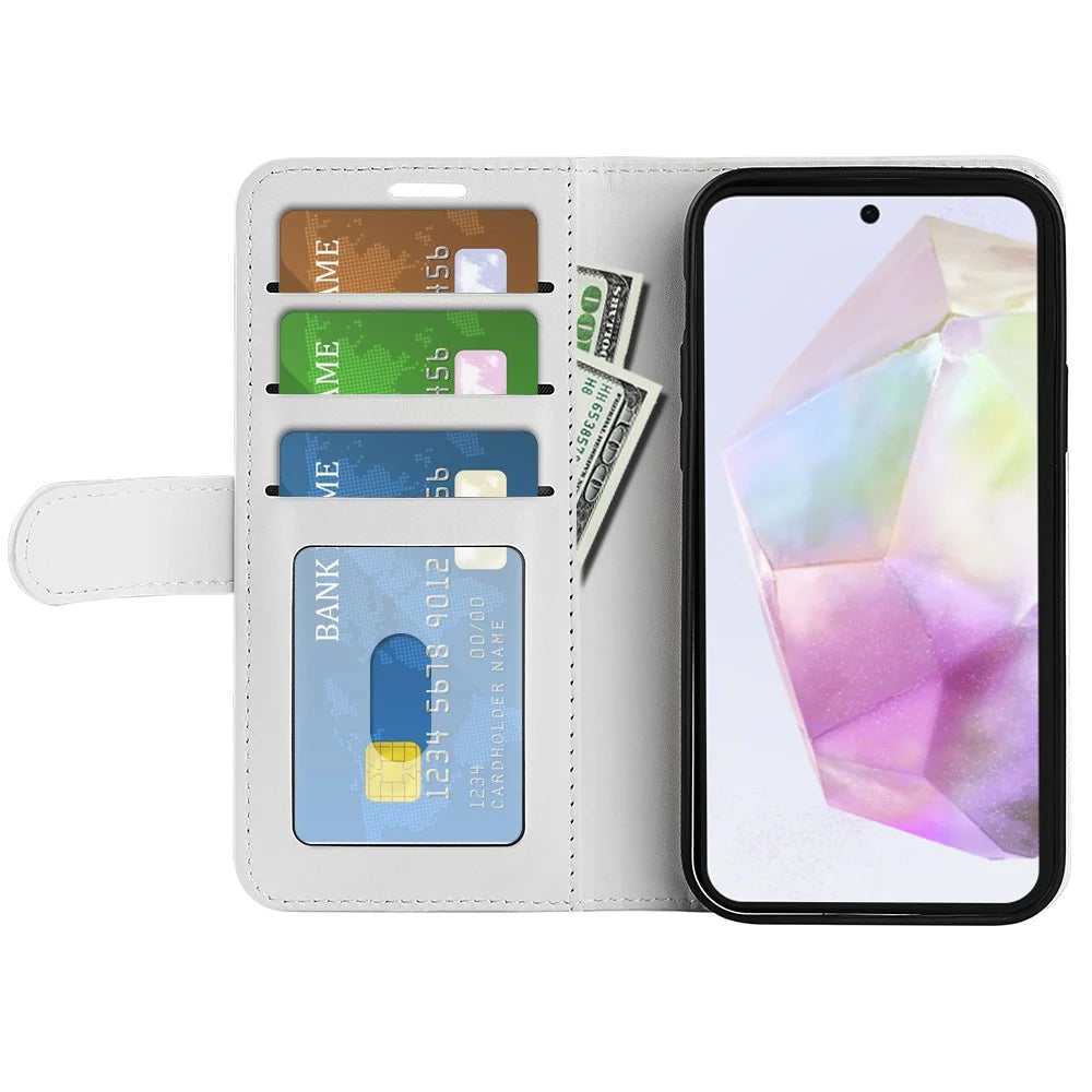 For Samsung Galaxy A36 5G / A56 5G Wallet Case Crazy Horse Texture Stand Leather Phone Cover - White - 2