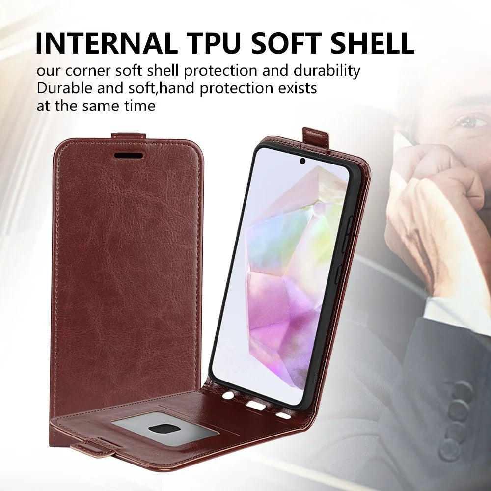 For Samsung Galaxy A36 5G / A56 5G Case with Card Slots Vertical Flip Leather Phone Cover - Brown - 5