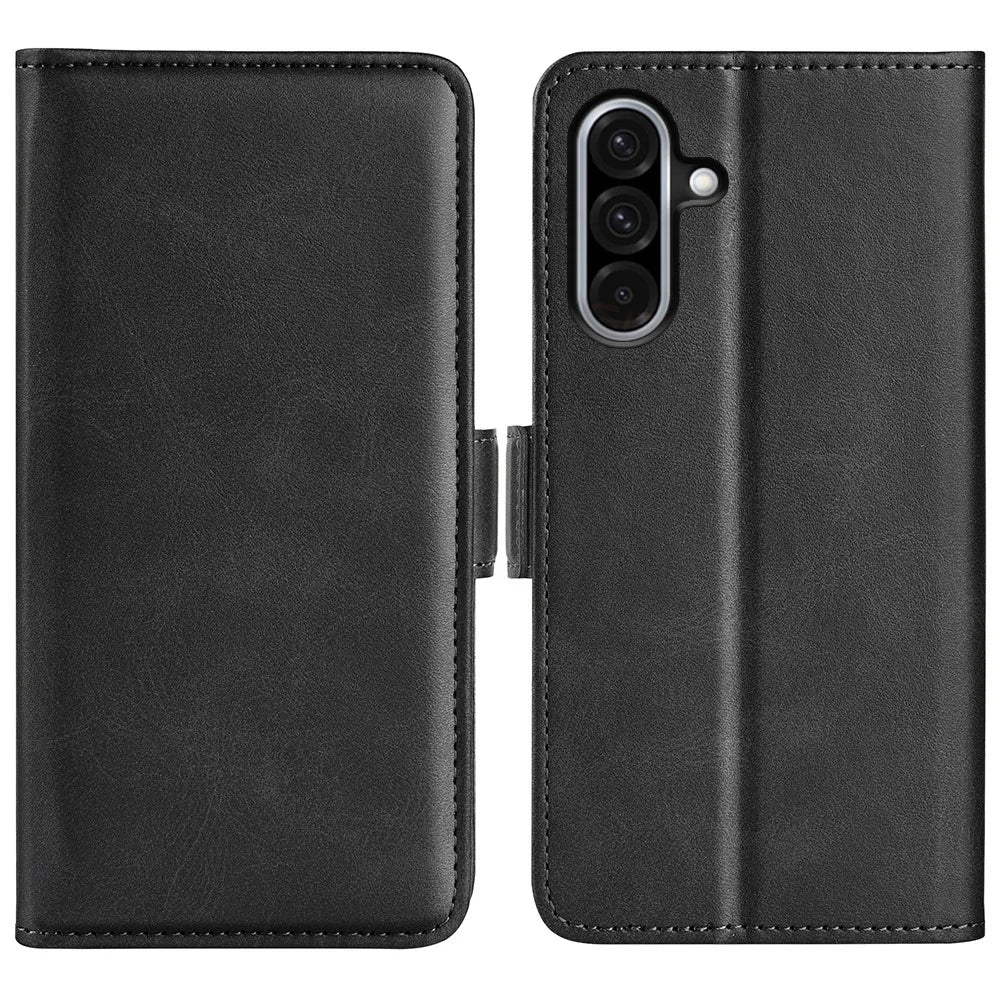 For Samsung Galaxy A36 5G / A56 5G Stand Case Calf Texture Leather Wallet Phone Cover - Black - 1