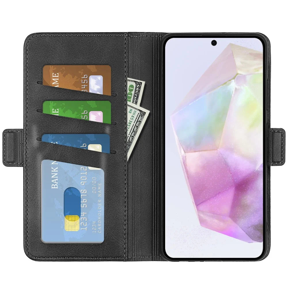 For Samsung Galaxy A36 5G / A56 5G Stand Case Calf Texture Leather Wallet Phone Cover - Black - 2