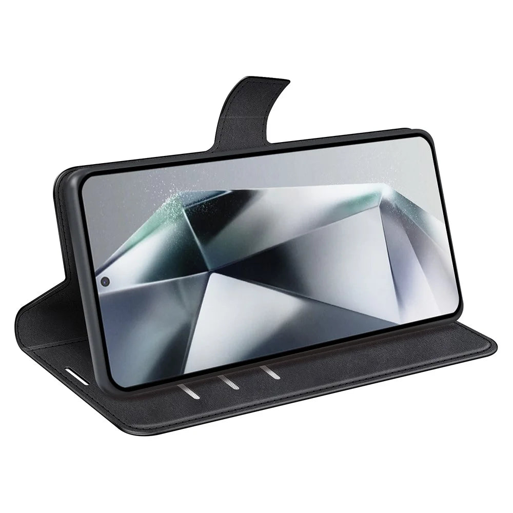 For Samsung Galaxy S25 Ultra Stand Case Anti-Scratch Calf Texture Leather Phone Cover - Black - 3